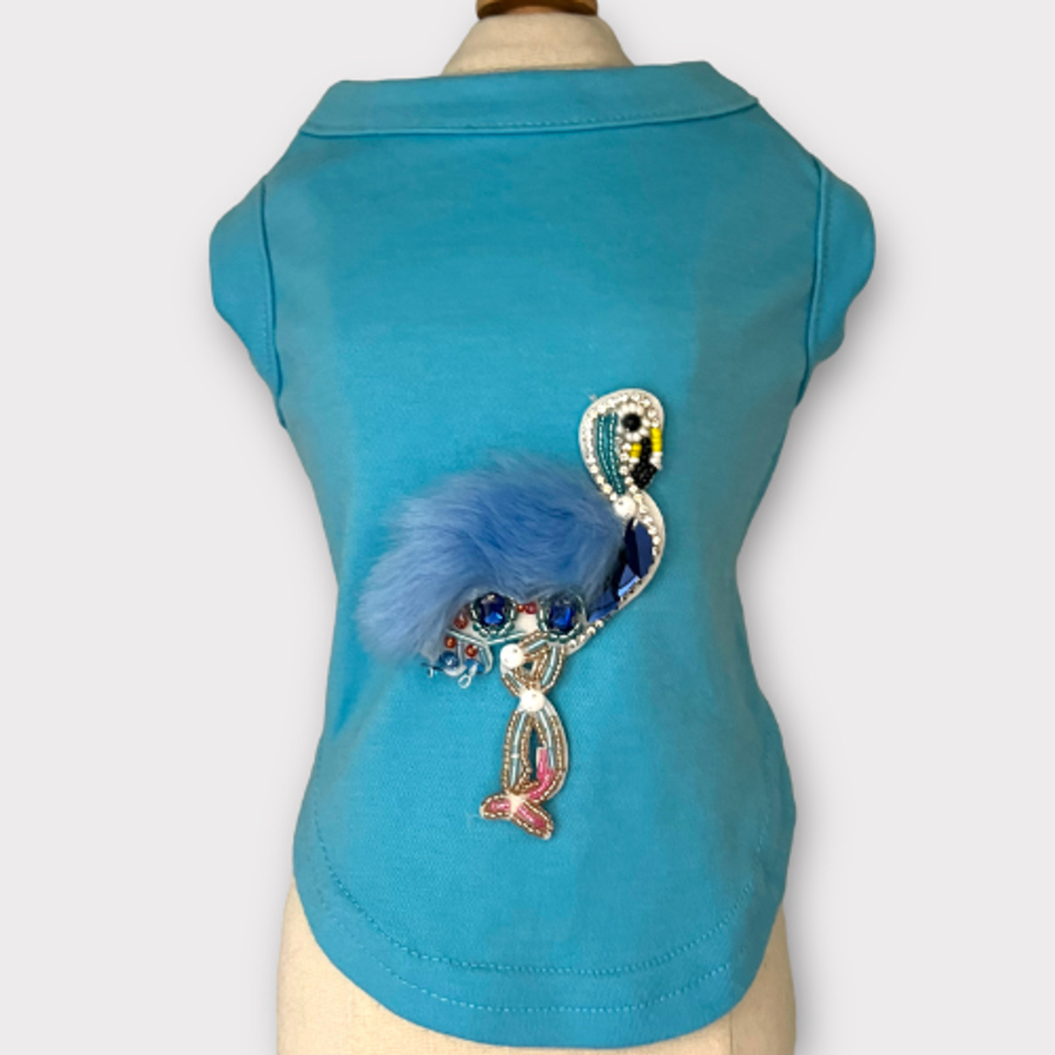 Bark Fifth Avenue Beaded Fur and Rhinestone Flamingo- Dog Shirt Dog Clothes