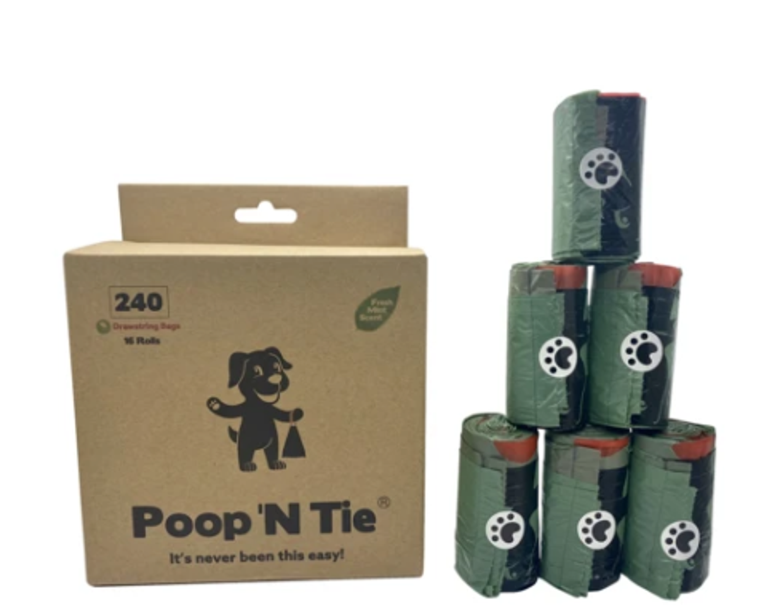 PNT Pets Poop 'N Tie Refill Box - 16 Rolls Of Drawstring Bags Waste Bags & Cans