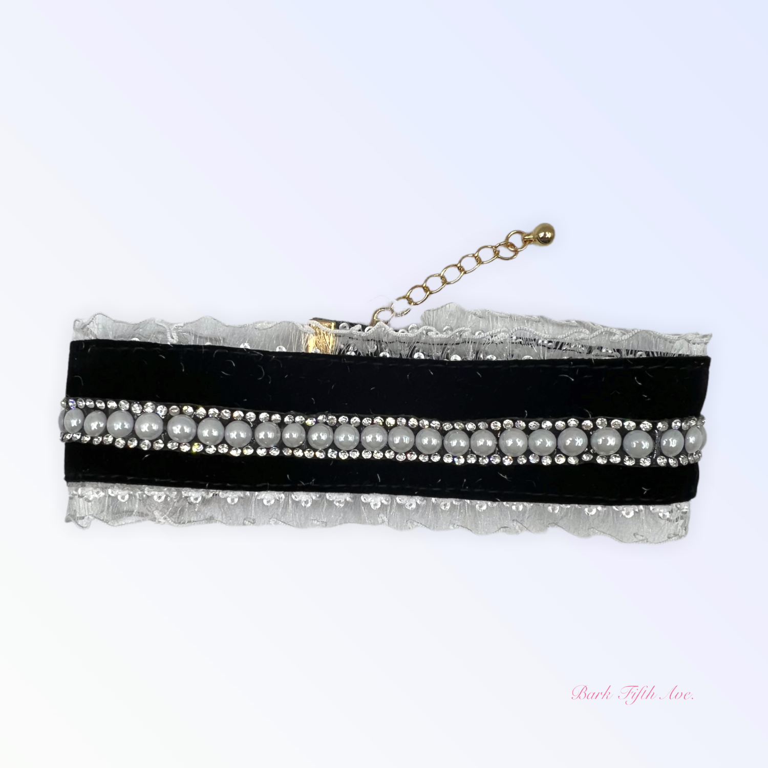 Bark Fifth Avenue Black Velvet Lace Collar Dog Collars