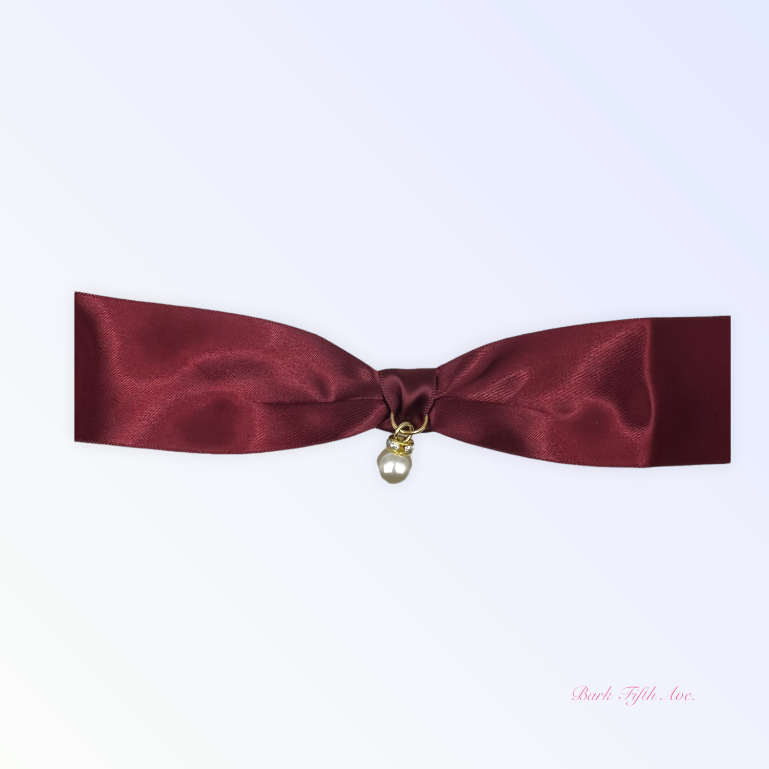 Bark Fifth Avenue Burgundy Satin Bow & Pearl Necklace Dog Collars