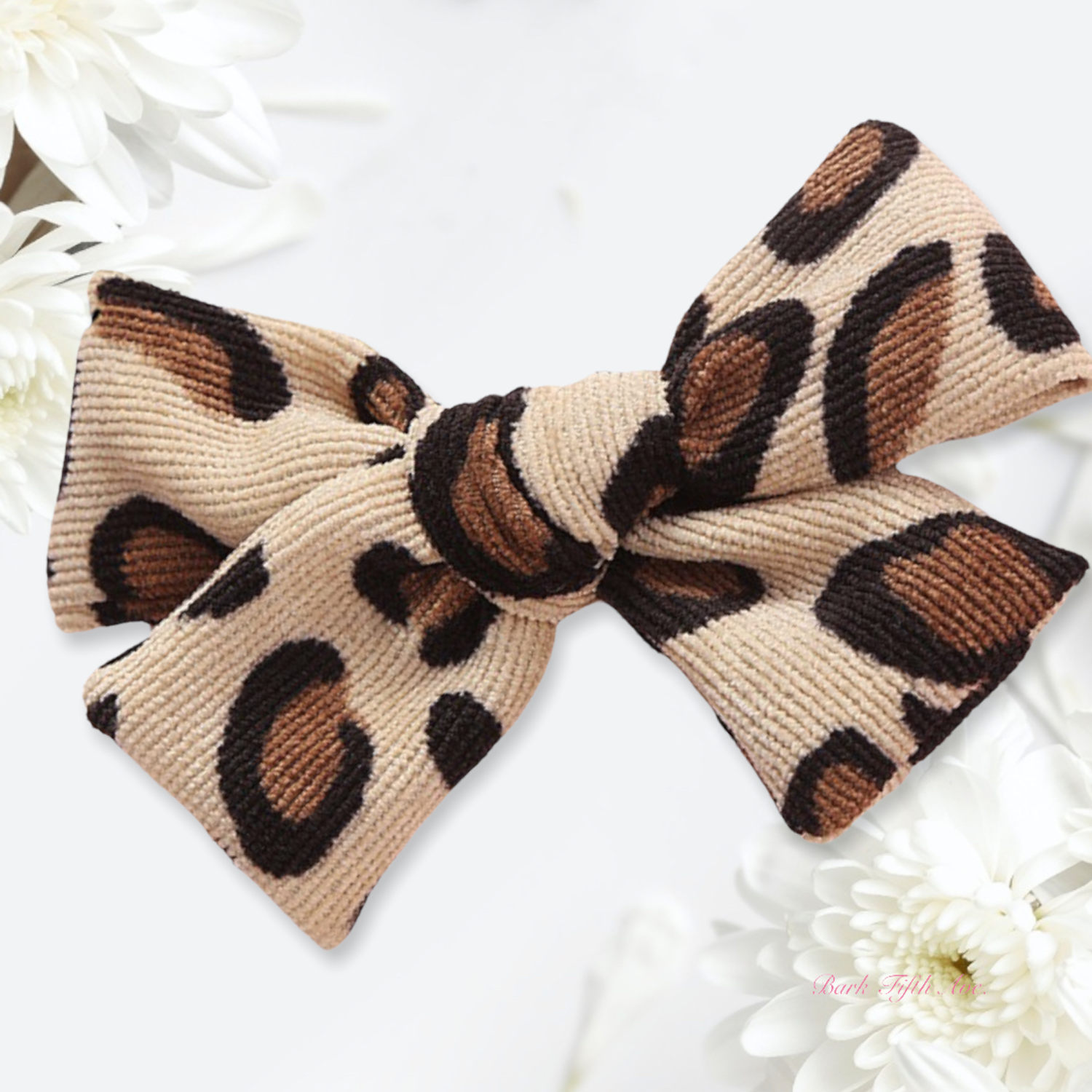 Bark Fifth Avenue Cheetah Corduroy Knot Bow Hair Clip Pet Accessories