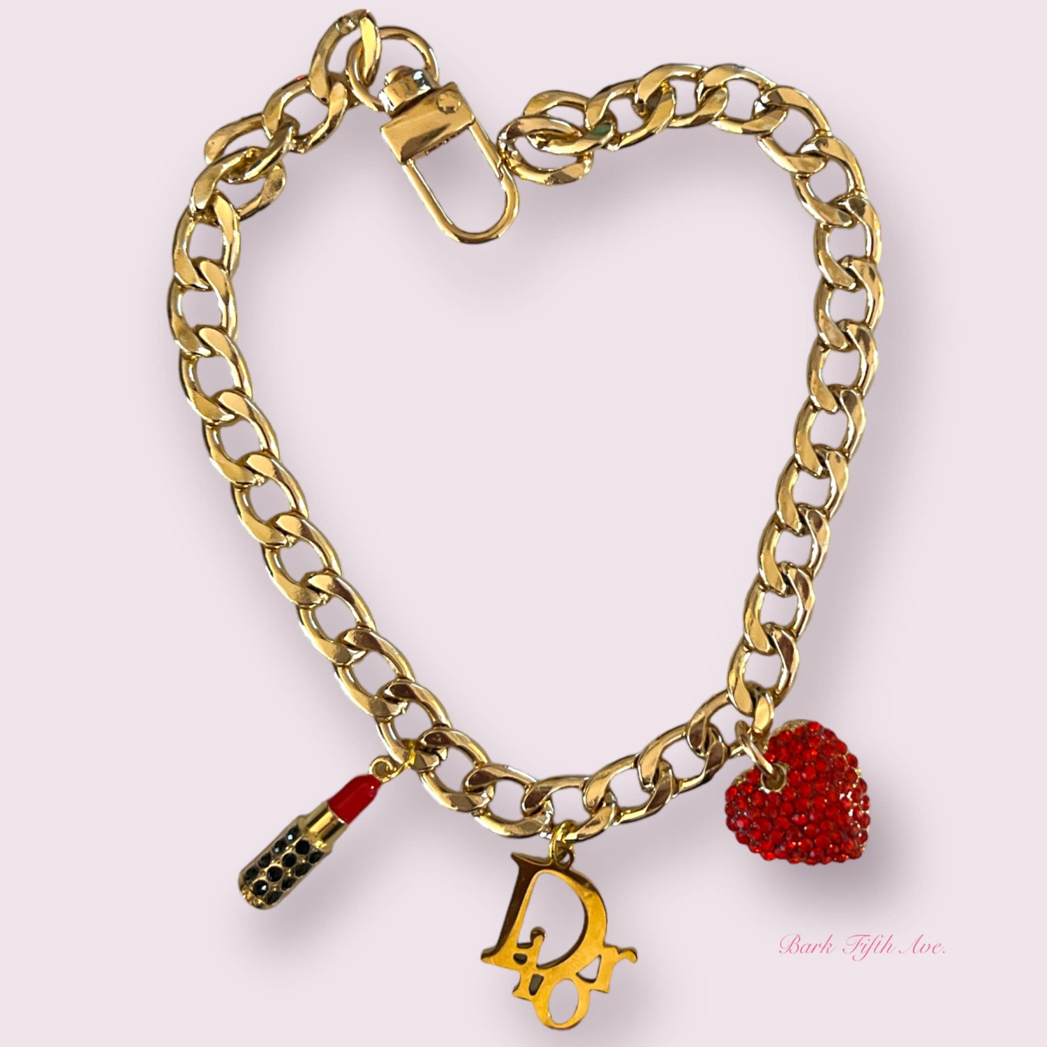 Bark Fifth Avenue Dior-able Rhinestone Heart Charm Dog Necklace Pet Accessories
