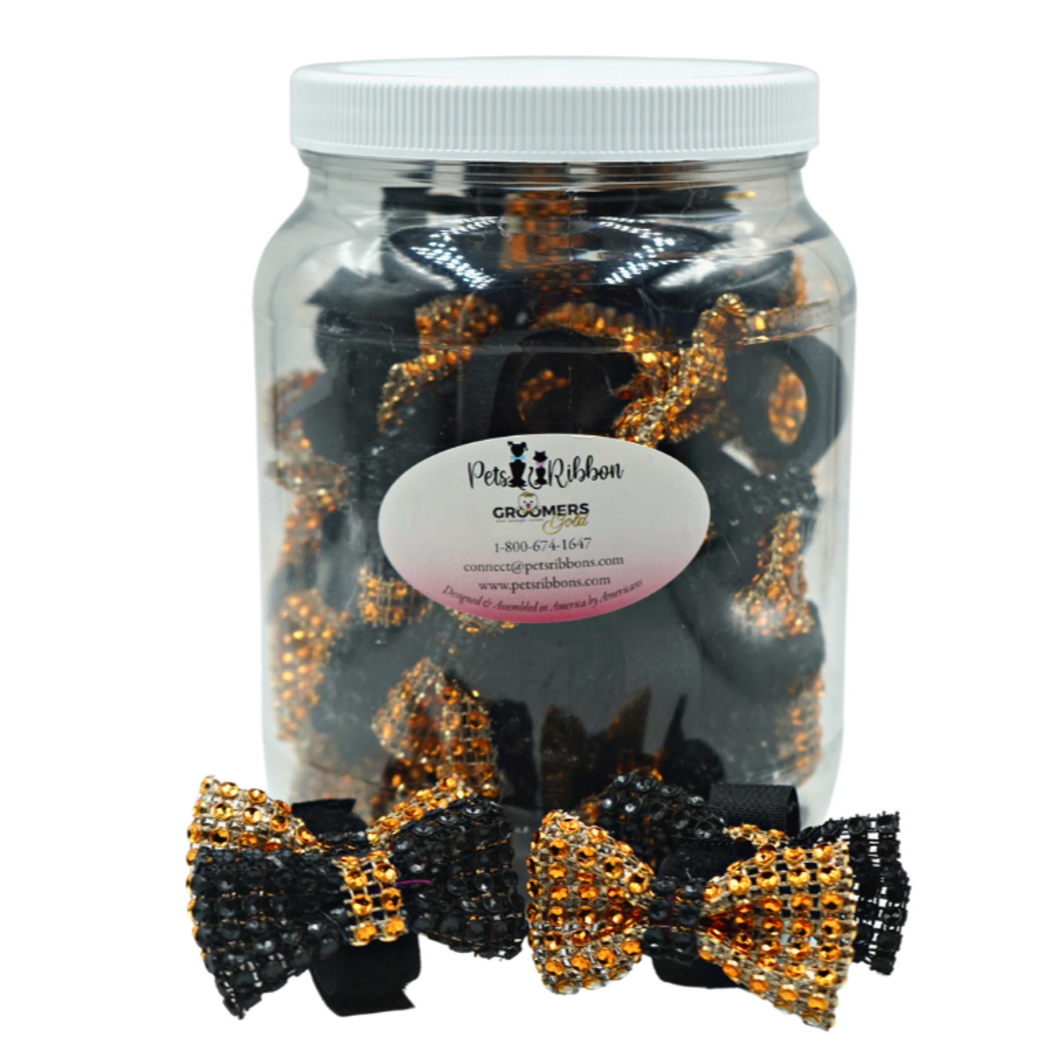Pets Ribbons GG109XV | 50-100 Velcro Halloween Dog Cat 1" Bows in Jar|Pets Ribbons Pet Accessories