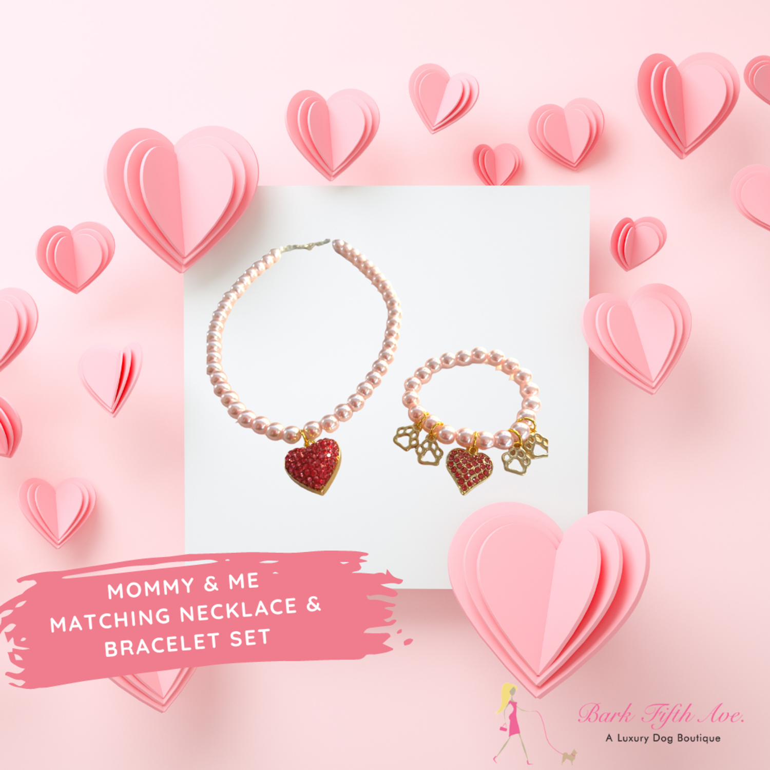 Bark Fifth Avenue Mommy & Me Matching Necklace and Bracelet Set Dog Collars