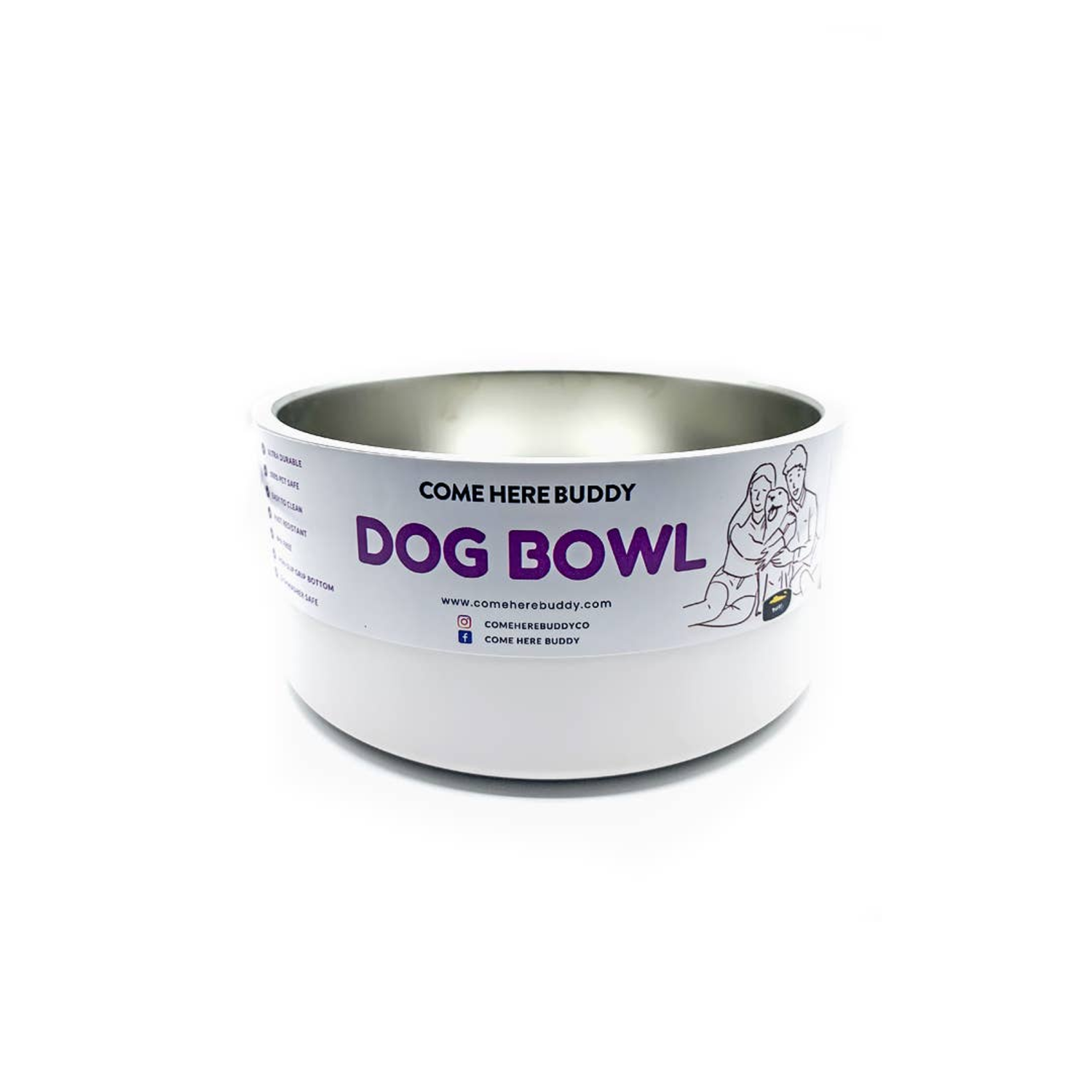 Come Here Buddy Food & Water Bowls Come Here Buddy White Dog Bowl Food & Water Bowls