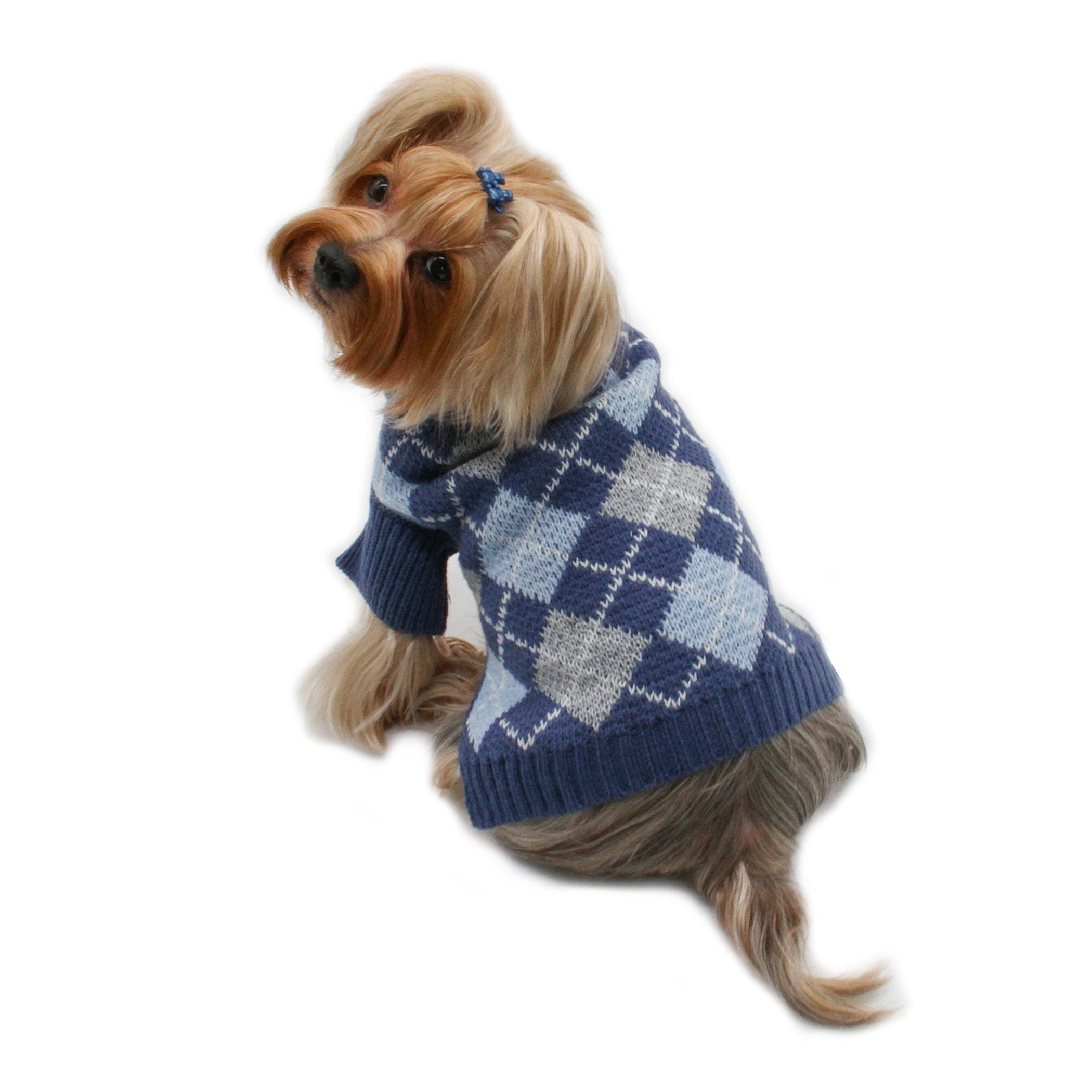 Klippo Pet Inc Argyle Turtleneck Sweater in Navy/Grey/Light Blue Dog Clothes