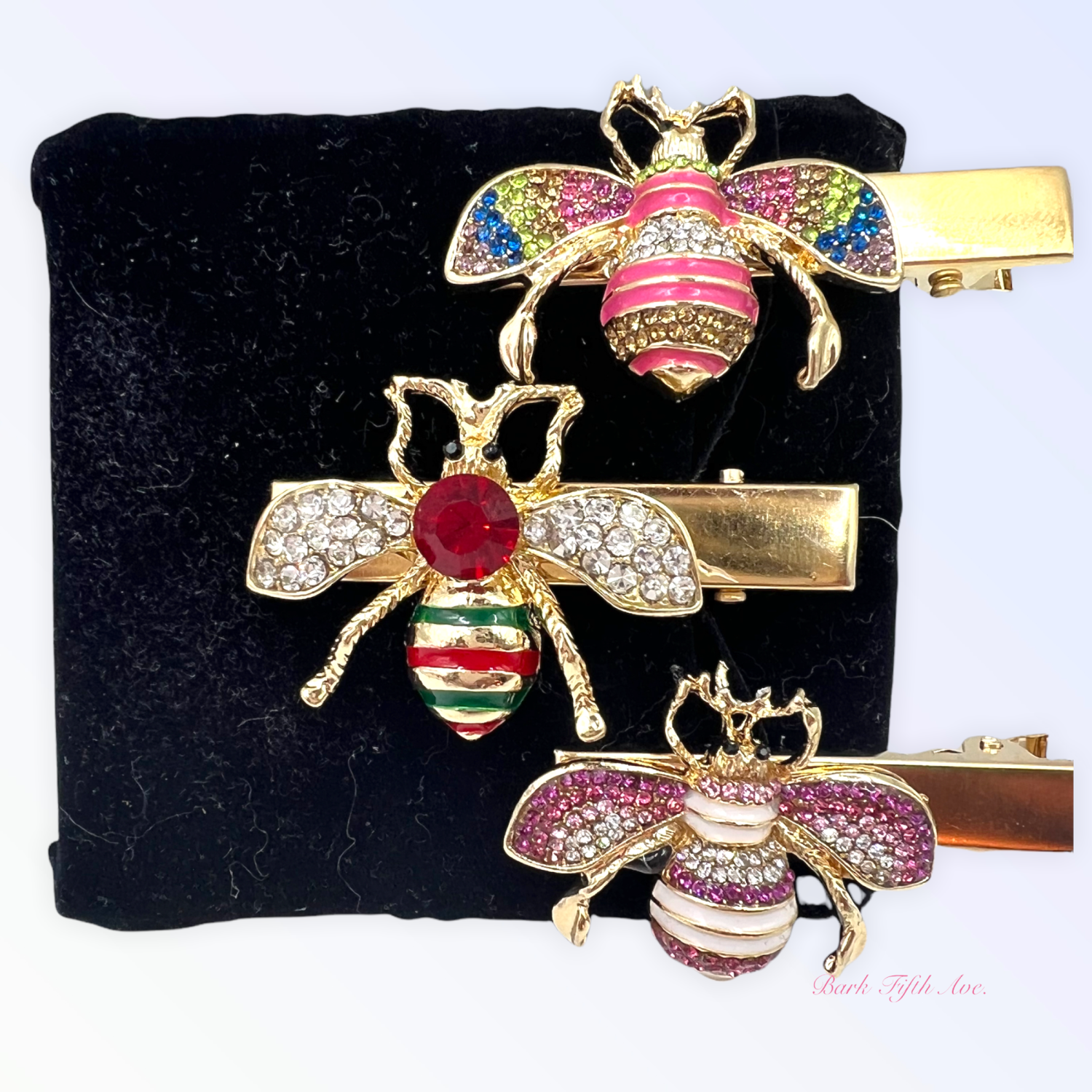 Bark Fifth Avenue Rhinestone Bumble Bee Hair Clips Pet Accessories