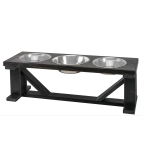 Bearwood Essentials Farmhouse 3-Bowl Elevated Dog Feeder Ebony Large