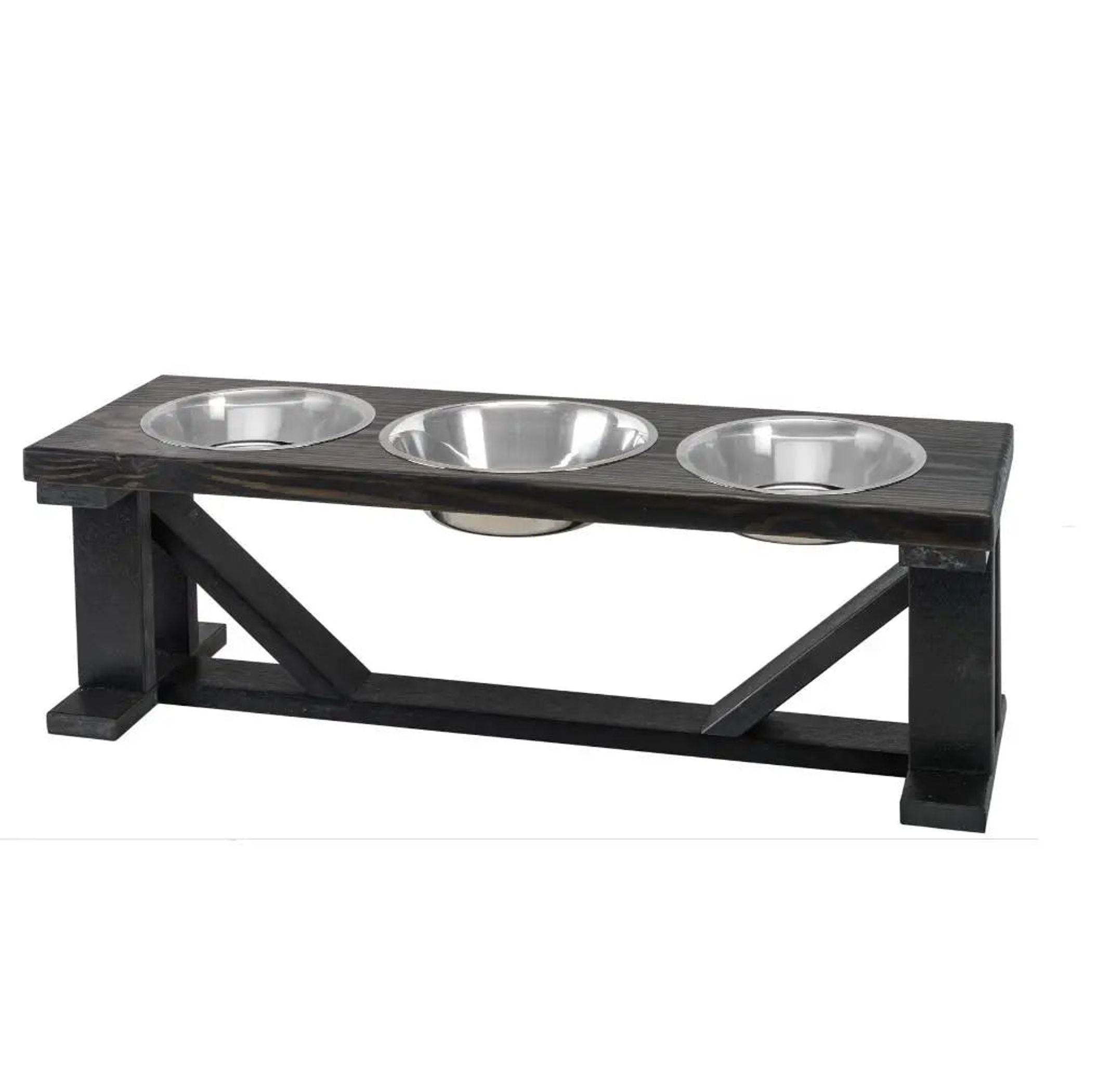 Bearwood Essentials Farmhouse 3-Bowl Elevated Dog Feeder Ebony Large