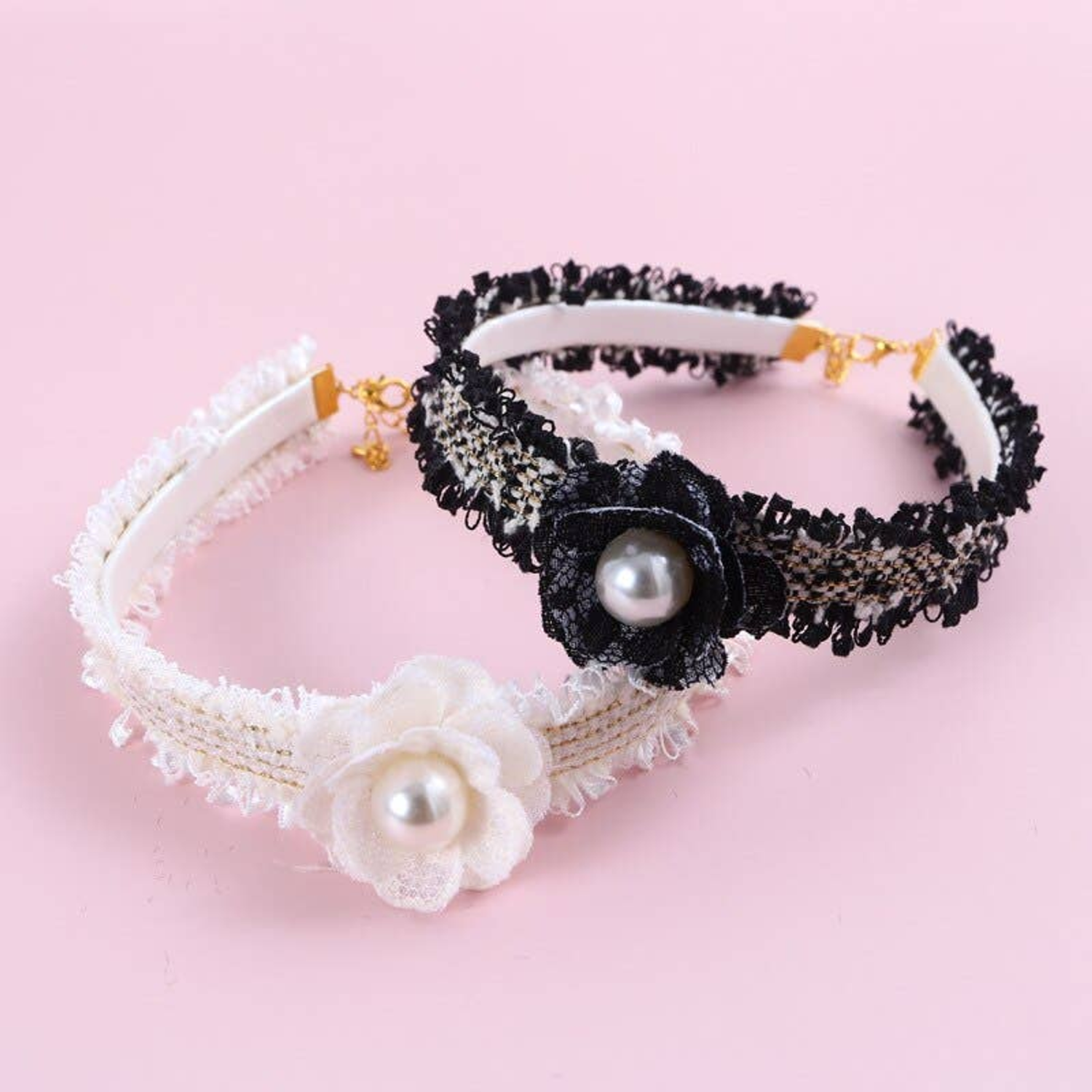 Bark Fifth Avenue Handwoven Tweed Flower Collar Necklace Dog Collars