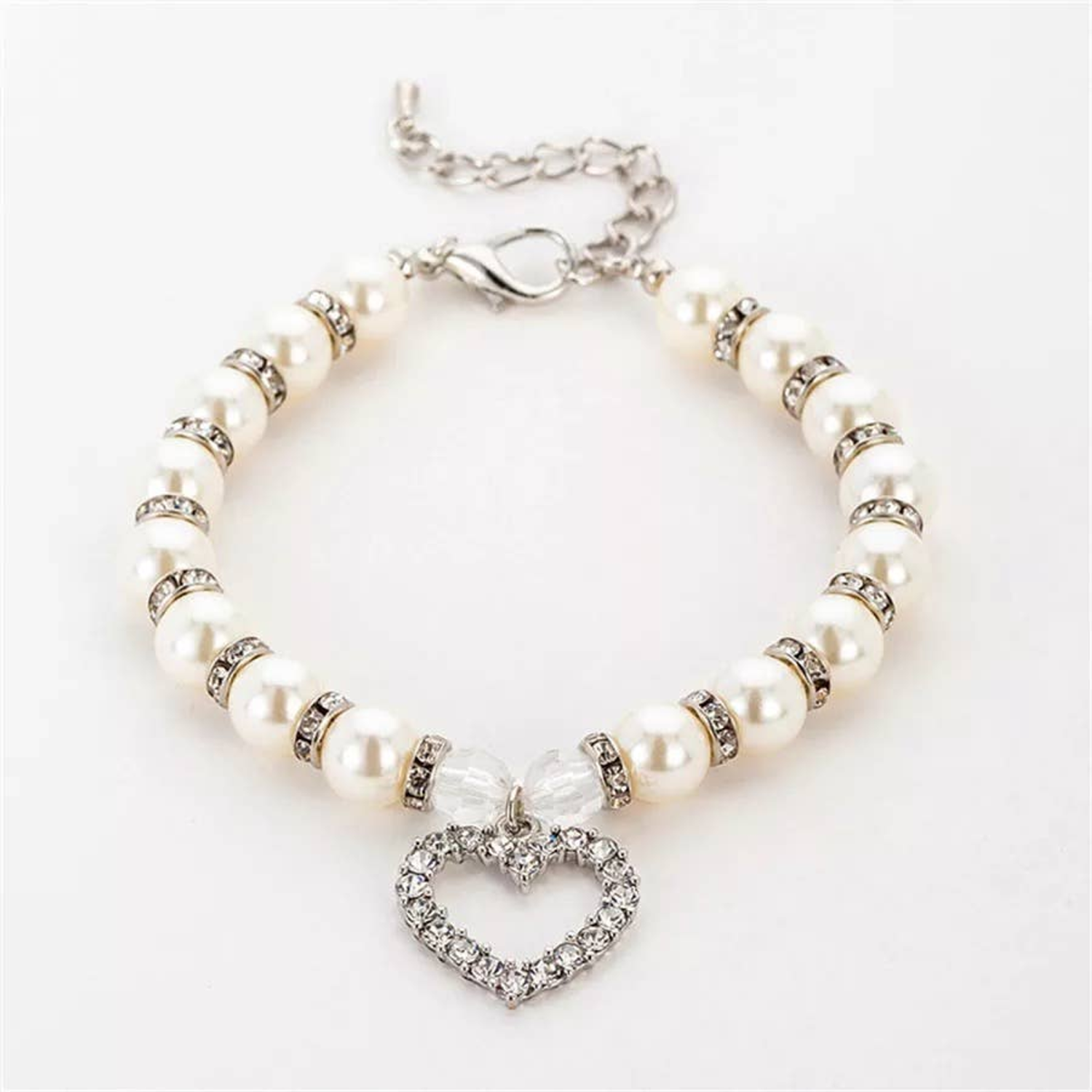 Bark Fifth Avenue Heart and Pearl Necklace- White Dog Collars