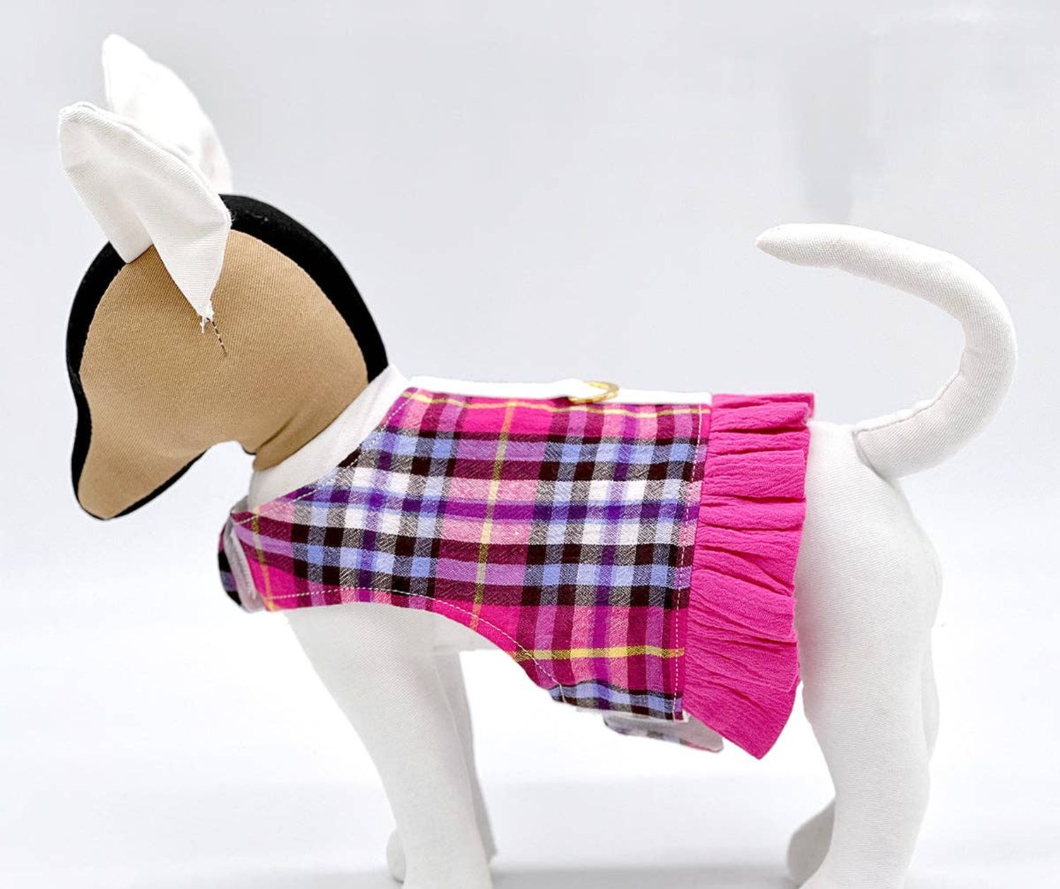 DoggieCoutureNY - Pink Plaid Harness Vest with Ruffle Trim