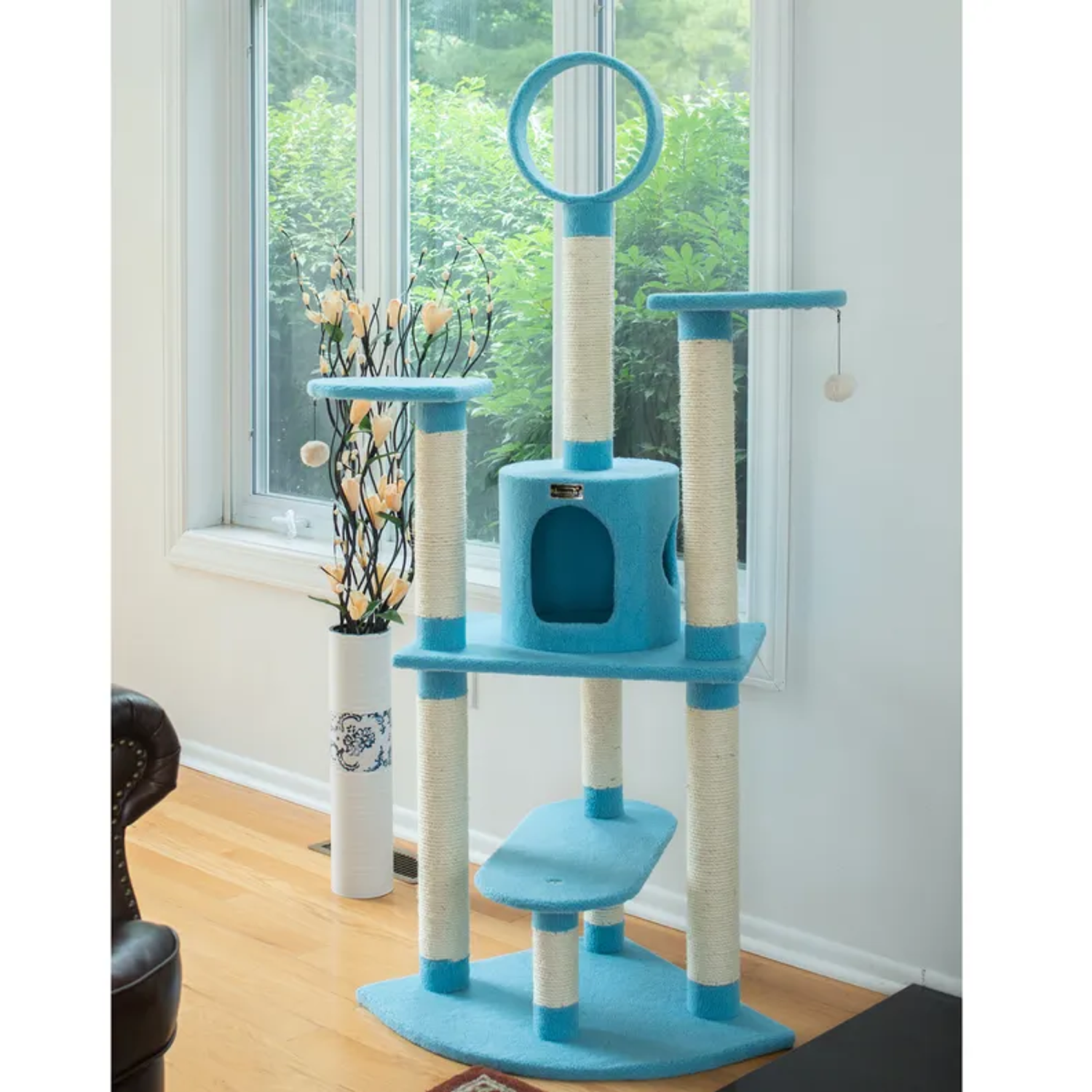 AeroMark International Inc Real Wood 65-Inch Classic Cat Tree In Sky Blue 5-Level Condo Scratchers