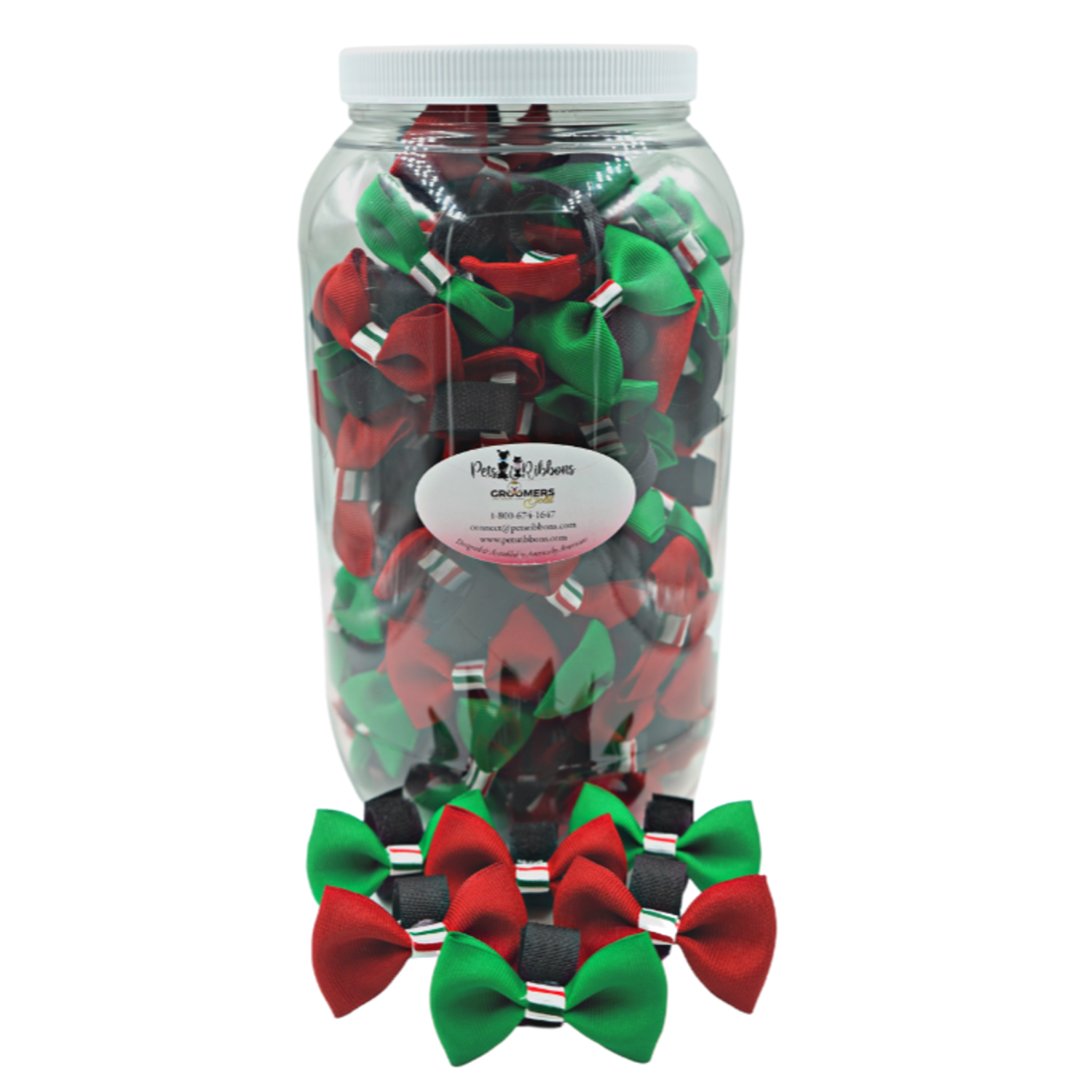 Pets Ribbons GG110CTV | 50-100 2" Dog Bows on velcro - Christmas Candy Stripe Trim|Pets Ribbons Pet Accessories