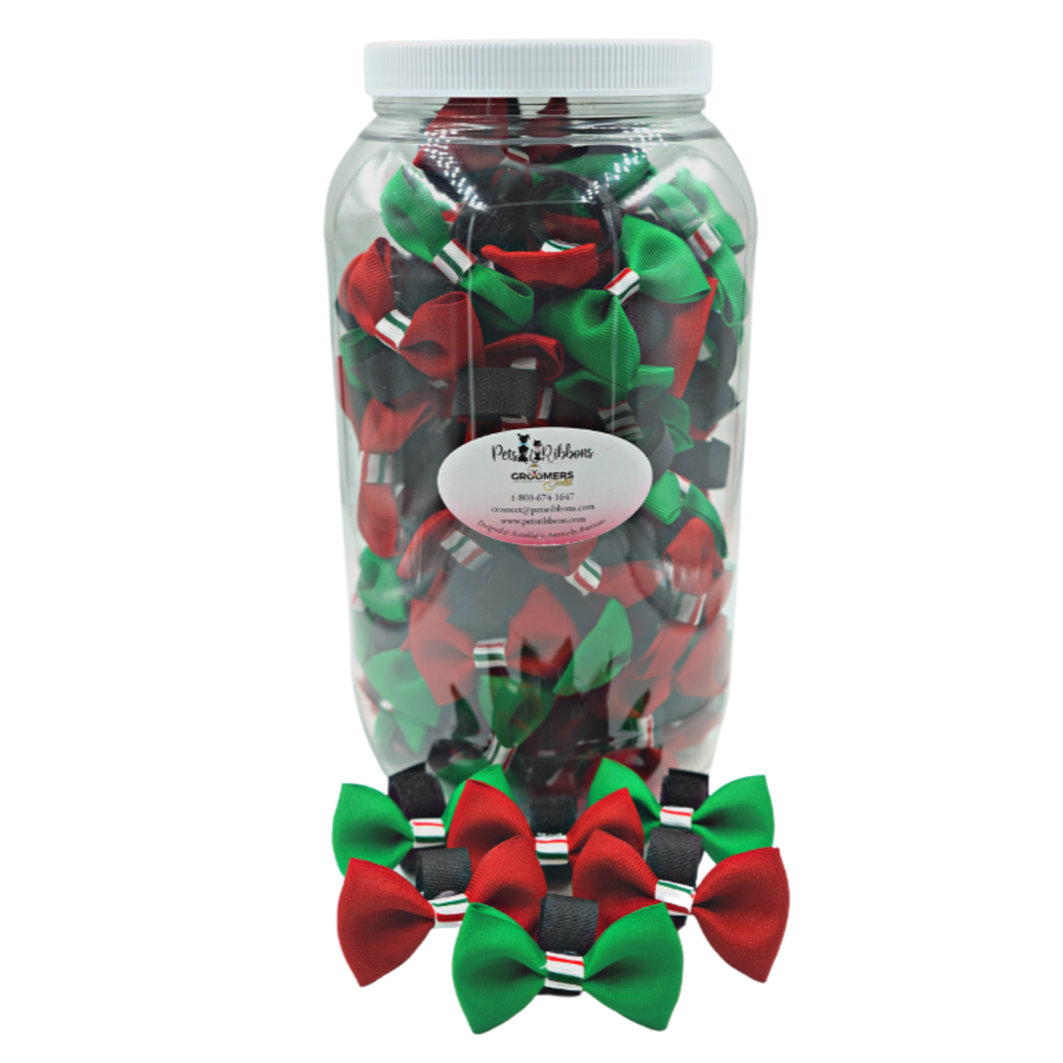 Pets Ribbons GG110TV | 50-100 Dog Velcro Bows - Christmas Candy Stripe Trim|Pets Ribbons Pet Accessories