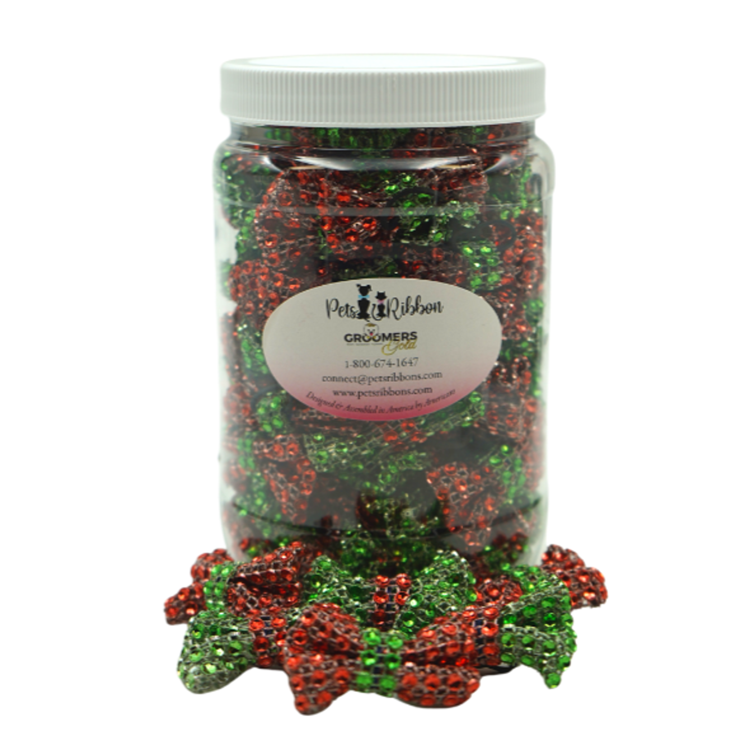 Pets Ribbons GG110X | 50-100 2" Christmas Dog Cat Pet Bows in a Jar|Pets Ribbons Pet Accessories