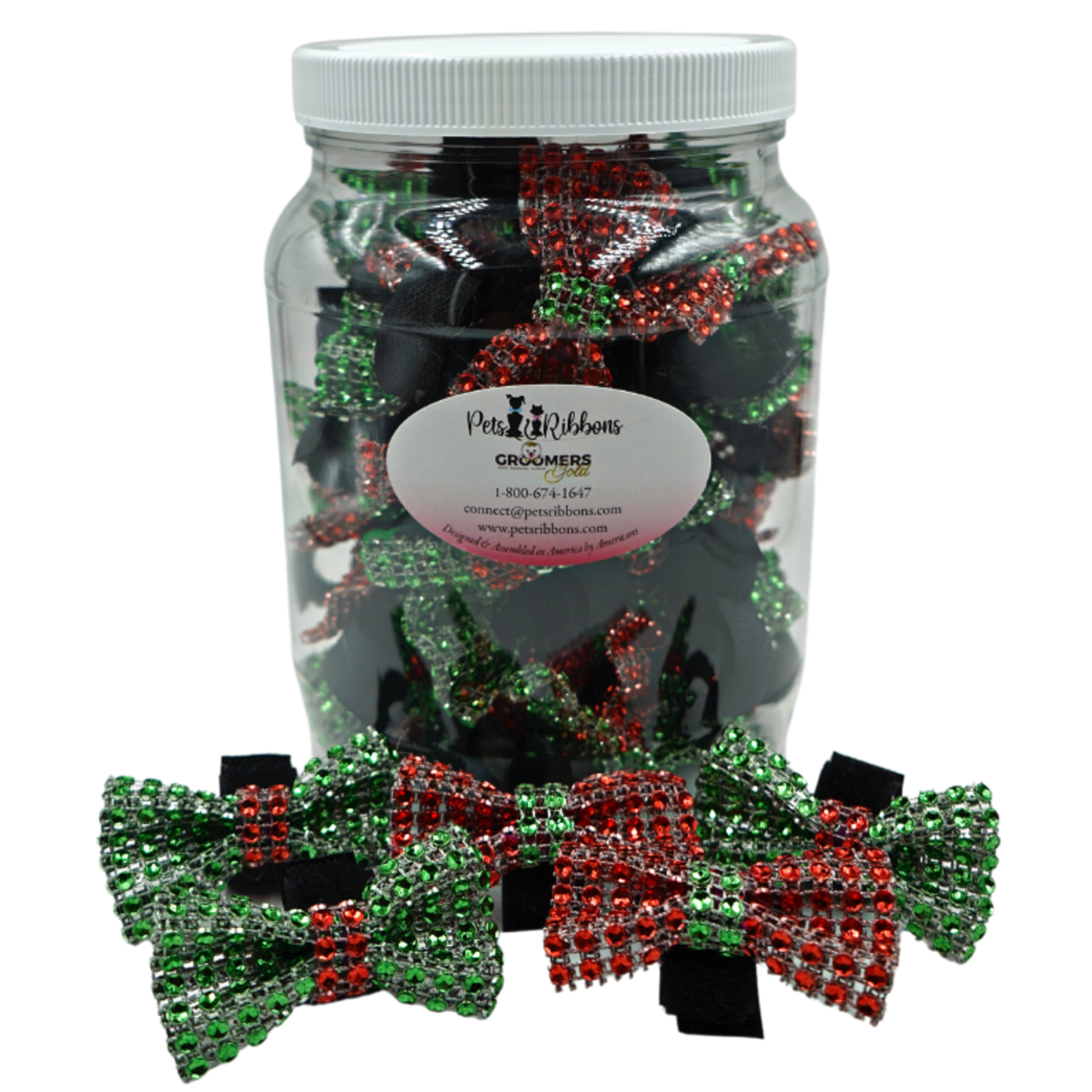 Pets Ribbons GG110XV | 50-100 Christmas Bling Velcro Dog Bows in a Jar|Pets Ribbons Pet Accessories