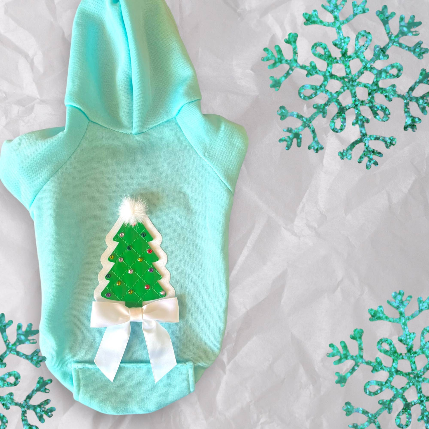 Bark Fifth Avenue Quilted Christmas Tree Dog Hoodie Dog Clothes