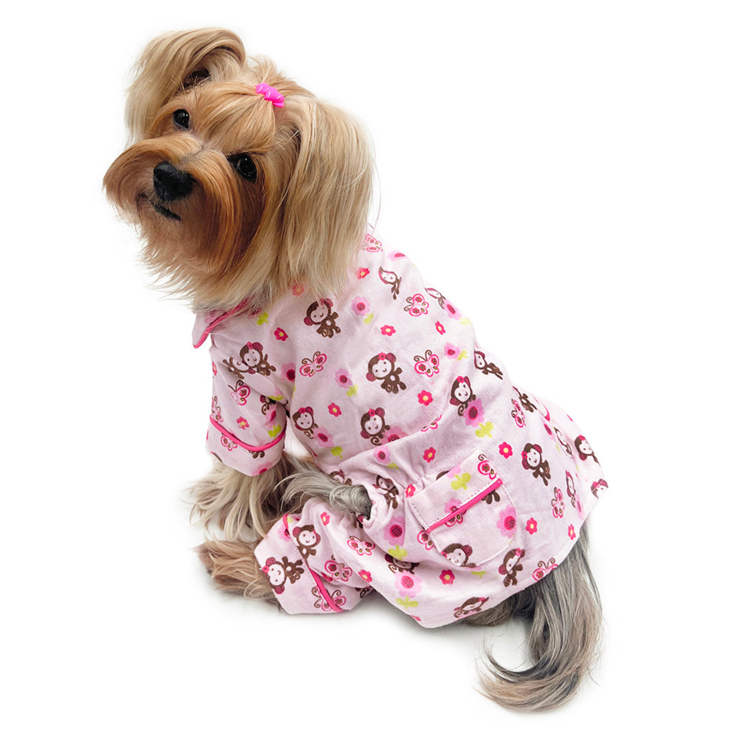 Klippo Pet Inc Girly Monkey Flannel Pajamas with 2 Pockets Dog Clothes