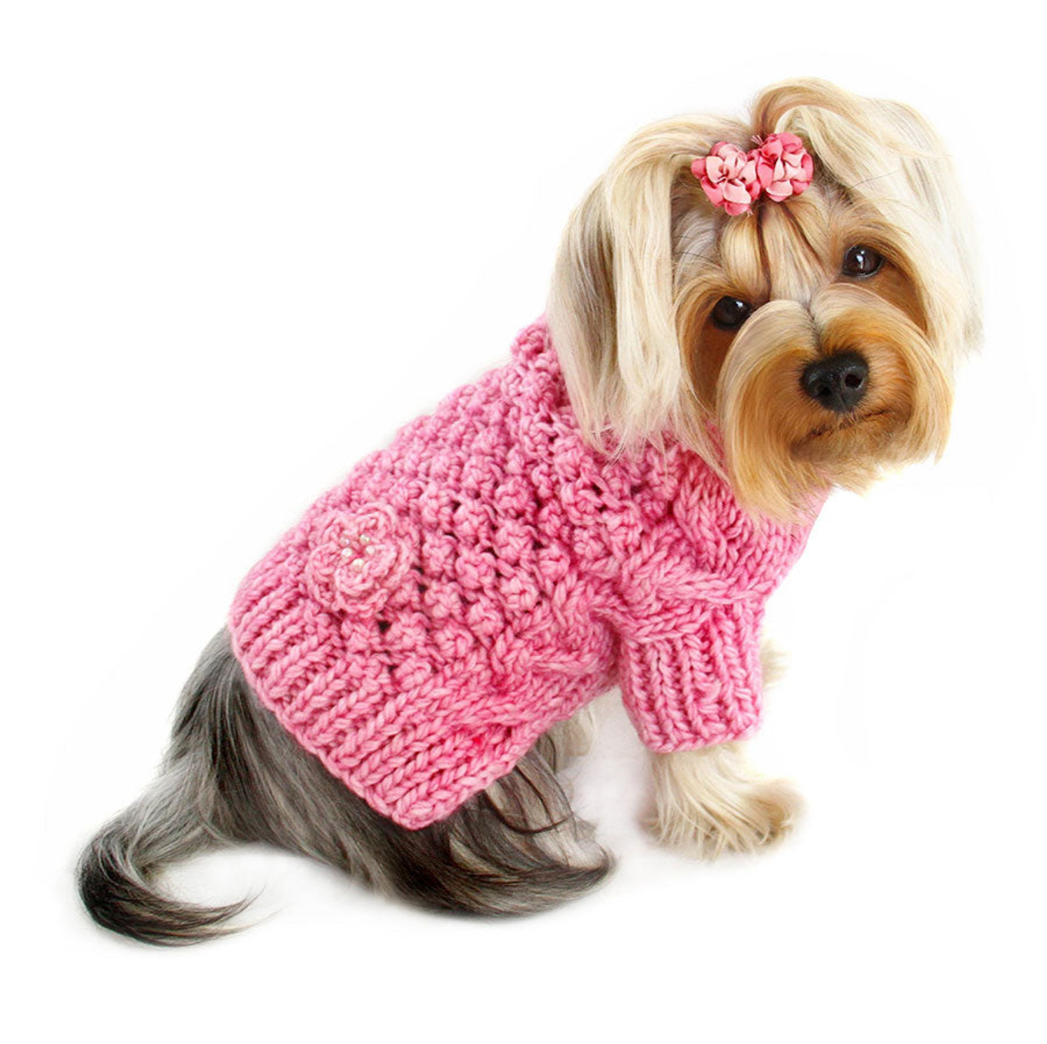 Klippo Pet Inc Dog Clothes Klippo Pet Inc Pink Bobble Stitch Turtleneck Hand Knitted Sweater Dog Clothes