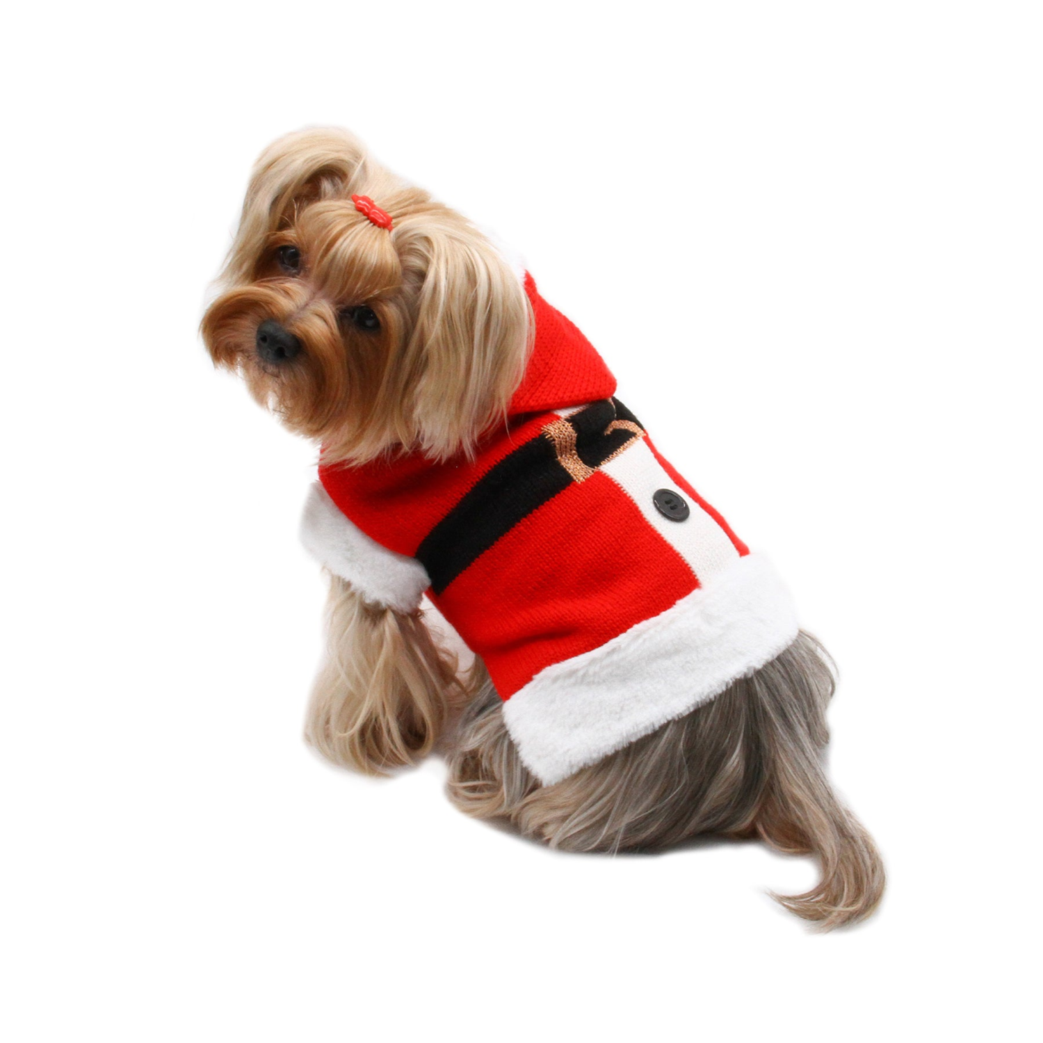 Klippo Pet Inc Santa Hooded Sweater with Soft Fur Trims Dog Clothes