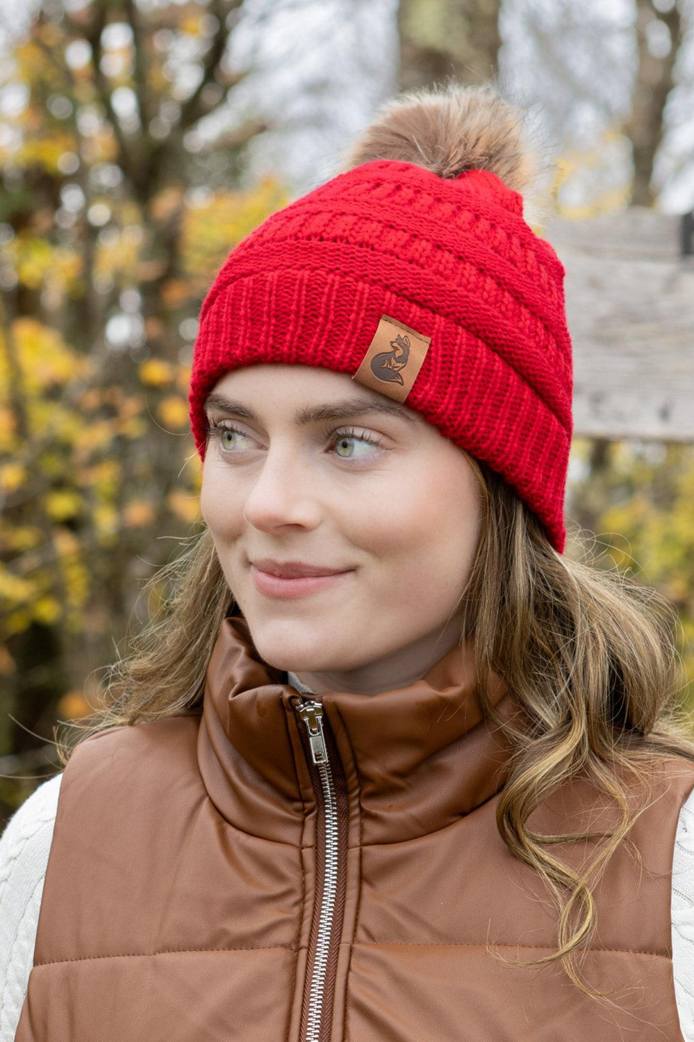 Aria the Fox LLC Scarlet Ribbed Beanie with Pom Pet App