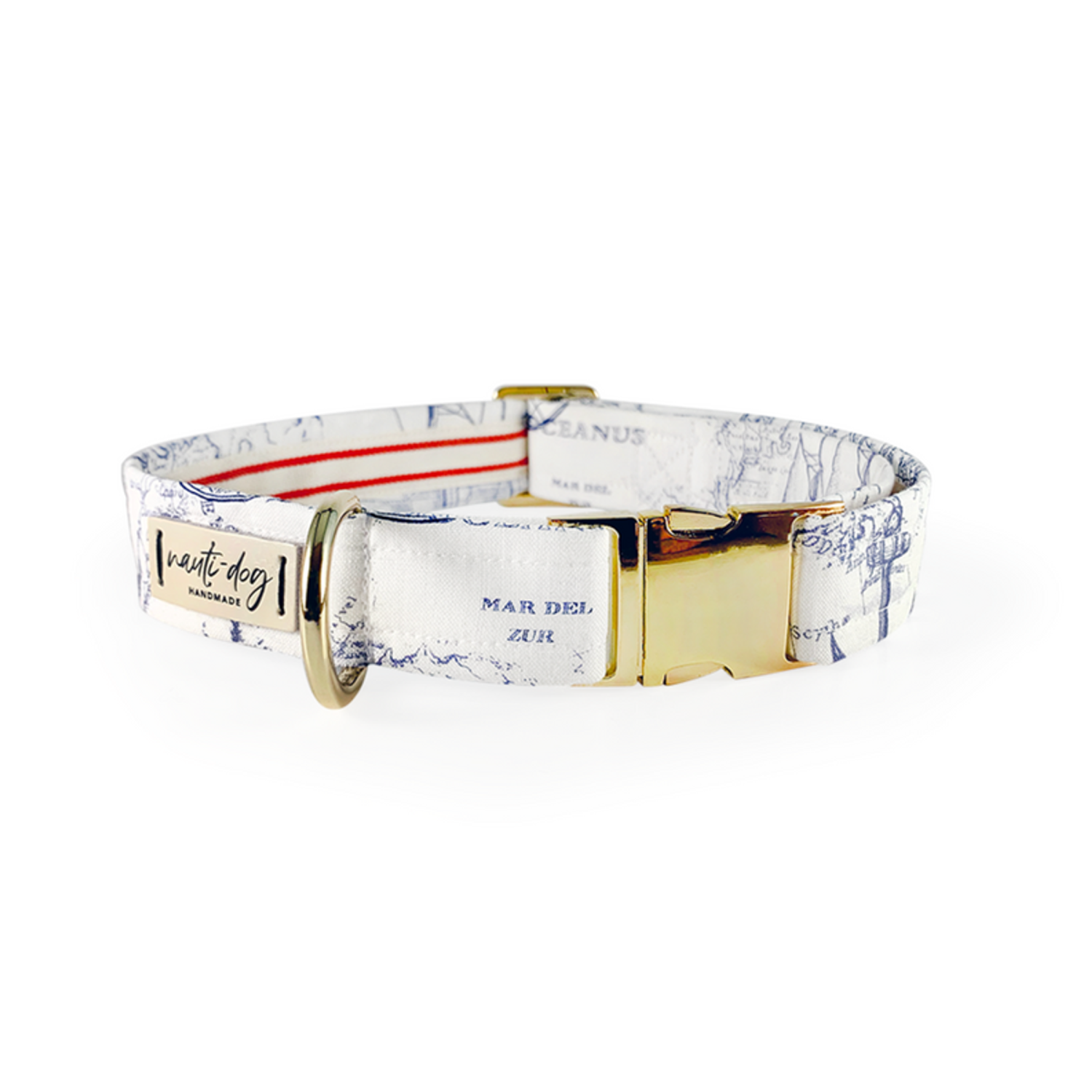 Nauti-dog Handmade LLC Dog Collars Nauti-dog Handmade LLC Carta Marina Light Vintage Nautical Toile Buckle & Martingale Dog Collar Dog Collars