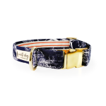 Nauti-dog Handmade LLC Carta Marina Navy Vintage Nautical Toile Buckle & Martingale Dog Collar Dog Collars